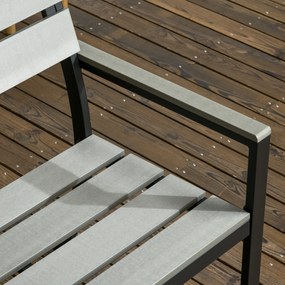 Outsunny Banco de Jardim 2 Lugares Banco para Exterior com Encosto Apoio para os Braços e Estrutura de Aço para Varanda Pátio Carga 240 kg 122x65x92 cm Cinza
