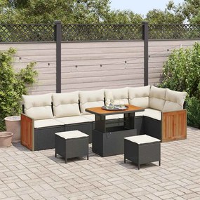Conjunto de Sofás de Jardim vidaXL com Almofadas Preto Rattan Polipropileno Acácia