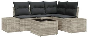 Conjunto de sofá de jardim com 5 peças e almofadas em polirattan cinza