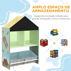 Estante para Brinquedos Organizador Infantil com Prateleiras Abertas e Caixas de Tecido não Tecido Amovíveis 62x27x90cm Verde