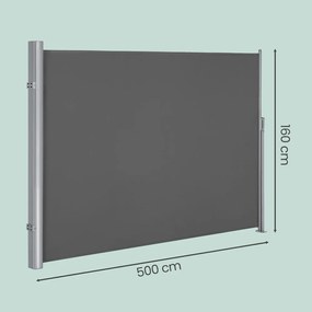 Toldo lateral 160 x 500 cm com caixa de aço, resistente à ferrugem, extensível Antracite