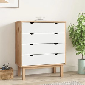 vidaXL Armário de gavetas OTTA pinho maciço castanho/branco