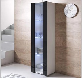 Vitrine Alta Rebordelo – 40x167 cm – Branco e Preto com LED Azul e Pés