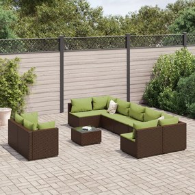 vidaXL 10 pcs conj. sofás jardim com almofadões vime PE castanho