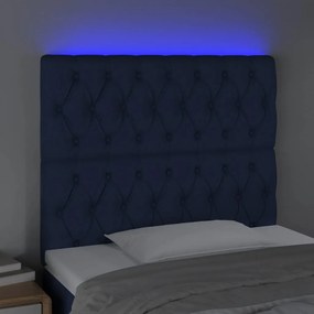 Cabeceira de cama c/ luzes LED tecido 100x7x118/128 cm azul