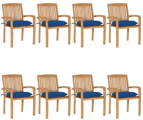 Cadeiras de jardim empiháveis c/ almofadões 8 pcs teca maciça