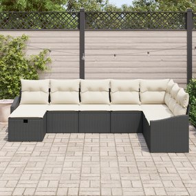 Conjunto de Sofá de Jardim de 8 peças com Almofadas Pretas de Vime PE