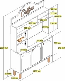Armário Alto de Cozinha "Coffee" - 200x120x35 cm - Branco - Design Mod