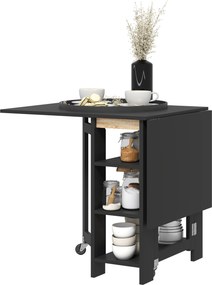 Mesa de cozinha e de jantar dobrável e desmontável  120 x 60 x 75 cm, com 3 prateleiras e 2 abas, design moderno, preta