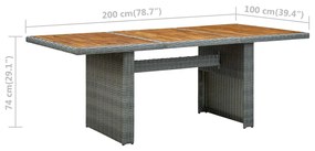Mesa de jardim vime PE/madeira acácia maciça cinzento-claro