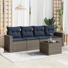 vidaXL 5 pcs conjunto sofás p/ jardim c/ almofadões vime PE cinzento