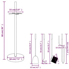 Conjunto de ferramentas para lareira 5 pcs 18x66 cm aço