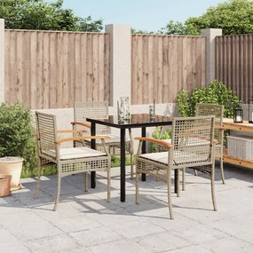 vidaXL 5 pcs conjunto de jantar p/ jardim com almofadões vime PE bege