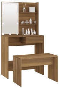 Conjunto toucador com LEDs madeira processada sonoma castanho