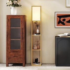 Candeeiro de Pé de Madeira com 3 Prateleiras para Lâmpada E27 Potência Máx. 40W 26x26x160 cm Madeira e Branco