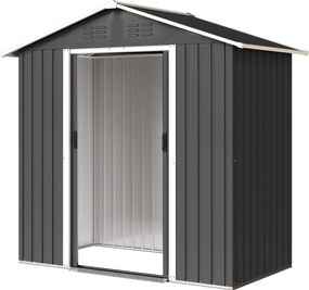 Abrigo de jardim em metal 194 x 107 x 191 cm com amplo espaço de arrumação exterior e portas de correr cinzento escuro