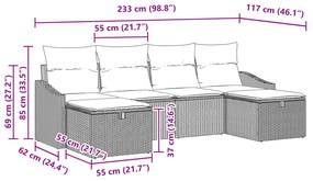 Conjunto de Sofá de Jardim de 6 Peças com Almofadas Preto Rattan Polip