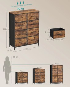 Cómoda com 8 gavetas de tecido 30 x 76,7 x 95,2 cm castanho vintage-Preto
