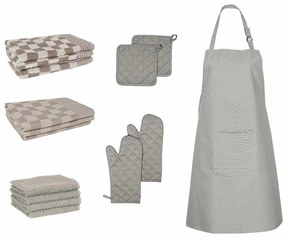 Conj. panos de cozinha c/ luvas e pegas 15 pcs algodão cinzento
