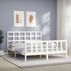vidaXL Estrutura de cama King Size com cabeceira madeira maciça branco
