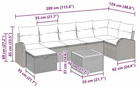 Conjunto de Sofá de Jardim 8 Peças com Almofadas Bege Rattan Polioméri
