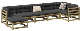 7 pcs conjunto sofás de jardim c/ almofadões pinho impregnado
