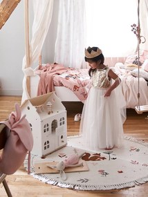 Disfarce de princesa com véu e coroa dourado