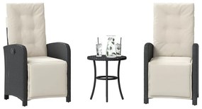 vidaXL 3 pcs conjunto de bistrô com almofadões vime PE preto