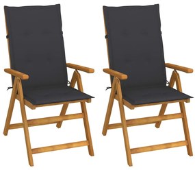 3064059 vidaXL Cadeiras jardim reclináveis c/ almofadões 2 pcs acácia maciça
