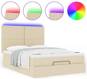 Estrutura de cama otomana com colchão tecido creme 140x200cm