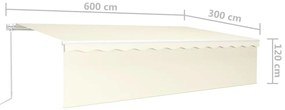 Toldo retrátil manual com estore/LED 6x3 m cor creme