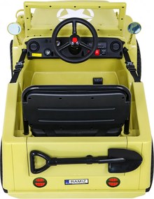 Jipe Militar elétrico para Crianças Retro Military, 12V 4x4, Rodas Espuma EVA, assento couro ecológico Bege