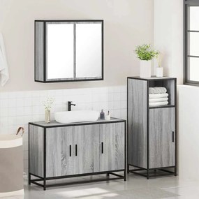 3 pcs Conjunto móveis casa de banho madeira proc. cinza sonoma