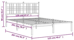 Estrutura de cama com cabeceira 120x200 cm metal branco