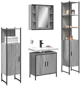 vidaXL 4 pcs conj. móveis casa de banho derivados madeira cinza sonoma