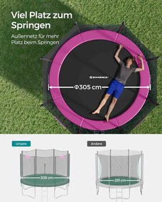 Trampolim Ø 305 cm com rede de segurança e escada cor-de-rosa