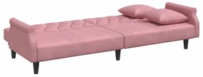 Sofá-cama com apoio de braços veludo rosa