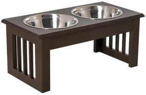 PawHut Comedouro Elevado Cães Suporte 2 Tigelas Aço Inoxidável Ajustável 44x24x15 cm Marrom Design Moderno | Aosom Portugal