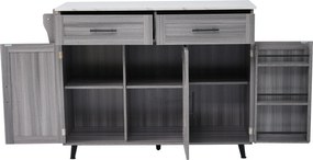 Grande ilha de cozinha com tampo extensível dobrável, 5 rodízios (2 com travão) , 129x46/71x91,5 cm, Cinzento| AOSOM Portugal