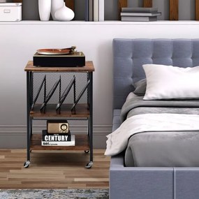 Mesa Auxiliar 3 Níveis para Discos vinil 52 x 45 x 75 cm Suporte de Armazenamento de Vinil 3 Divisórias Castanho