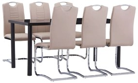 vidaXL 7 pcs conjunto de jantar couro artificial cappuccino