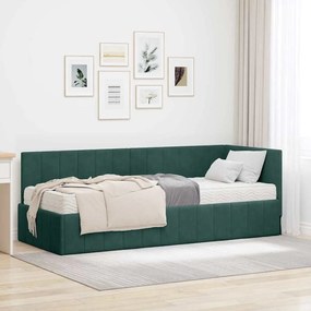 vidaXL Estrutura de Cama de Canto com Colchão 2 pcs Verde Veludo