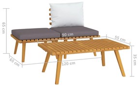 3 pcs conjunto lounge de jardim c/ almofadões acácia maciça