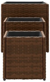 Vasos de jardim 3 pcs vime PE castanho