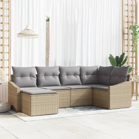 Conjunto de 6 Peças para Jardim com Almofadas Bege Rattan Poli