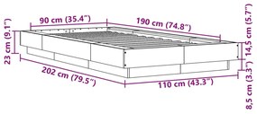 Estrutura cama 90x190 cm derivados de madeira carvalho fumado