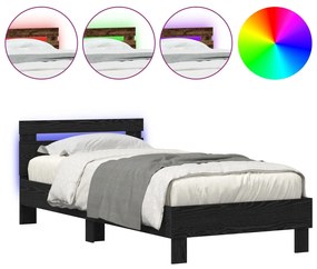 Estrutura de Cama com Luzes LED Carvalho Preto 90x190 cm Madeira Engen