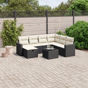 8 pcs conjunto sofás de jardim com almofadões vime PE preto