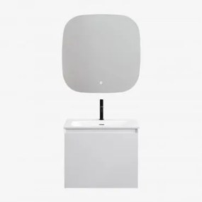 Conjunto De Móveis De Banheiro Em Madeira Macrae Com Pia Integrada Branco & Quadrado Led E Anti-embaciamento 75x75 Cm Riben & - Sklum