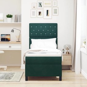 Cama Box Spring vidaXL com Colchão e LED Verde Escuro 80x200 cm Veludo